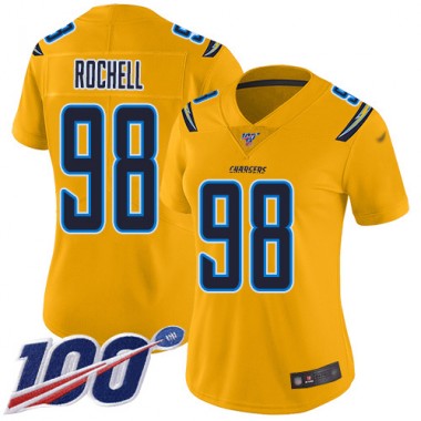 Los Angeles Chargers NFL Football Isaac Rochell Gold Jersey Women Limited #98 100th Season Inverted Legend